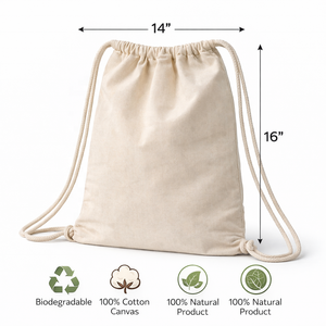 กระเป๋าเป้สะพายหลังผ้าฝ้ายแบบมีเชือกผูก เป็นมิตรกับสิ่งแวดล้อม ทำจากผ้าแคนวาสธรรมชาติ ใช้ซ้ำได้ ย่อยสลายได้ เหมาะสำหรับกีฬา การเดินทาง และการใช้งานในชีวิตประจำวัน - Product Image 2