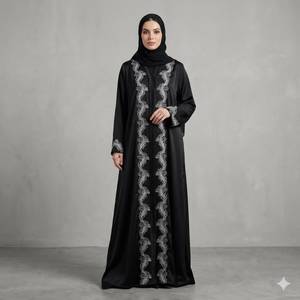 Abaya Larga Floral para Mujer, Hecha a Mano, Transpirable, Antiarrugas, con Frente Abierto, Largo hasta el Suelo, Modesta, para Bodas, Eid, Ramadán - Product Image 3