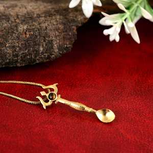Pendentif cuillère plaqué or avec pierre œil de tigre, collier vintage en alliage, bijoux de mode unisexe - Product Image 2
