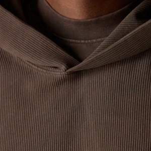 Sweat à capuche côtelé épais délavé marron, pull à manches longues en coton doux tricoté, coupe décontractée confortable pour homme, qualité supérieure - Product Image 4