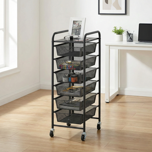 Étagère de rangement en métal portable en vente en gros MIT, 6 tiroirs en maille amovibles, organisateur ménager pour la cuisine, le salon, la salle de bain - Product Image 1