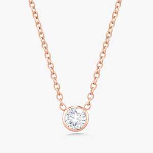 Custom Round Lab Diamond Pendant <b>Necklace</b> Minimalist Everyday Luxury Bezel Set Delicate Dainty Cable Chain Charms 10k Solid Gold - Product Image 4