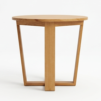 Mesa Auxiliar Redonda Moderna de Madera de Teca Sólida, Mesa de Centro de Madera Hecha a Mano, Mueble Ecológico para Sala de Estar