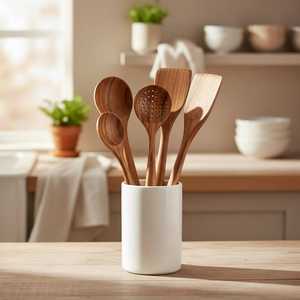 <b>Wooden</b> Spoon <b>Set</b> 1 Piece Hand Carved Natural Finish Food Safe Dishwasher & Microwave Safe <b>Kitchen</b> Tools - Product Image 2