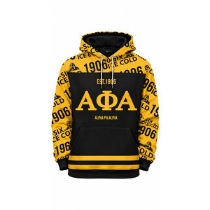 <b>Men's</b> Alpha Phi Alpha Greek Letters <b>Hoodie</b> <b>Yellow</b> Black Sublimation Print Pullover Sweatshirt With Pocket - Product Image 2
