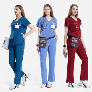 High-End OEM Polyester Anti-Microbial Four Way Stretch Slim Fit Women <b>Scrub</b> <b>Sets</b> for Salon Dentist Medical Use - Product Image 6