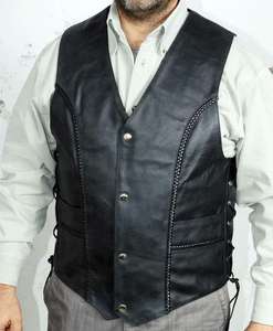 Gilet en cuir pour homme, style rétro décontracté, vintage, western, sans manches, coupe ajustée, pour motard, streetwear, automne - Product Image 5