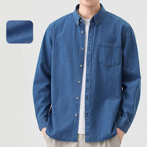 Men's Denim Shirt Button Down Collar Full Sleeve Solid Color Casual Loose Fit Washable Cotton Fabric - Product Image 4