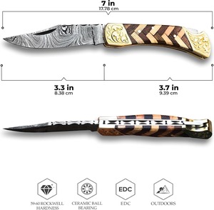 Navaja de bolsillo plegable de acero de Damasco hecha a mano, mango de madera de palisandro, afilada como una cuchilla, EDC para exteriores, alta durabilidad, soporte OEM, industrial - Product Image 6