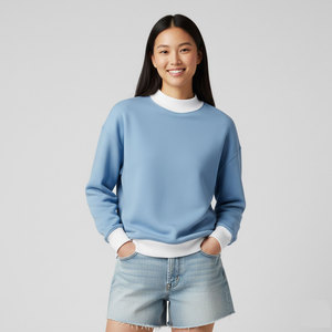 เสื้อสเวตเชิ้ตคอกลมโอเวอร์ไซส์สำหรับผู้หญิง สีพื้น ทรงหลวม ไหล่ตก ผ้าถักจากใยฝ้ายและใยไผ่ แขนยาว เหมาะสำหรับใส่ในฤดูใบไม้ร่วง - Product Image 6