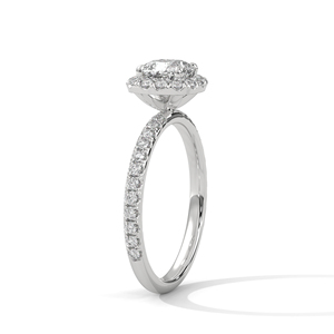 14K White <b>Gold</b> Cushion Cut Lab-Grown Diamond Drop <b>Ring</b> Featuring Side Accents Diamonds And Paved <b>Set</b> Band For Women & Girls - Product Image 3