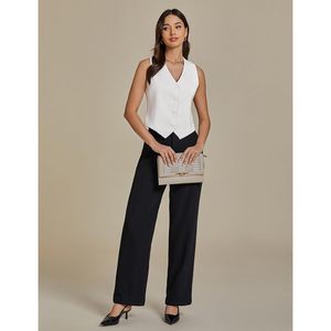 2025 femmes à la mode été recadrée gilet hauts décontracté boutonné gilet fourrure décoration sans manches habillé costume tissé tissu - Product Image 6