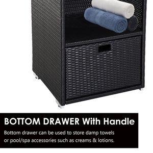 Mobiletto porta asciugamani da piscina marrone scuro 47 pollici, in rattan PE, con 2 ripiani e cassetto inferiore, per patio e giardino, in plastica - Product Image 6