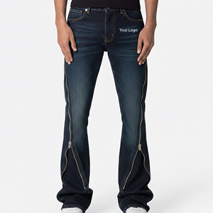 Pantalones Vaqueros de Pierna Recta y Corte Holgado con Cierre Frontal y Logotipo Bordado Personalizado, Ligeros y con Estilo Flare, Novedad 2025 - Product Image 1