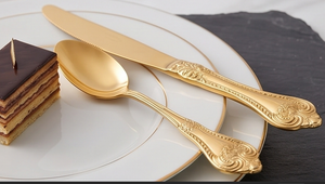 Elegant <b>Gold</b> Plated Flatware Set With <b>Ornate</b> Handles Dishwasher Safe Metal Cutlery For Wedding Table Setting - Product Image 5