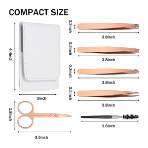 Stainless Steel Slanted Tip Eyebrow Tweezers Set Hair Removal Makeup <b>Tool</b> Kit with <b>Leather</b> Case - Product Image 2