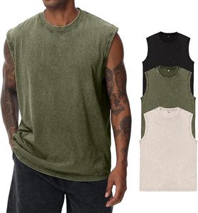 Camisetas sin mangas de algodón para hombre, estilo culturismo, para gimnasio, correr, playa, ajuste holgado, verde militar, camiseta deportiva. - Product Image 1