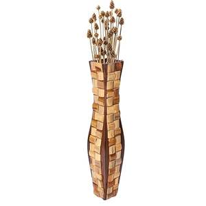 Vase en bois artisanal, haut, décoratif, design mosaïque en bois massif, style moderne rustique, pièce maîtresse pour l'intérieur du salon - Product Image 5