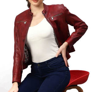 เสื้อแจ็คเก็ตหนังสำหรับผู้หญิง เสื้อผ้าสำหรับใส่กลางแจ้ง ผลิตในปากีสถาน วัสดุคุณภาพสูง เสื้อแจ็คเก็ตหนังแท้สำหรับผู้หญิง ขายออนไลน์ - Product Image 1
