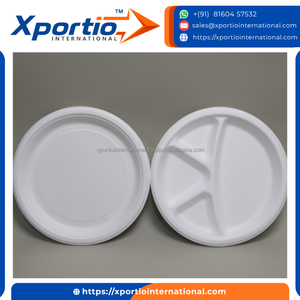 Assiettes rondes en bagasse de canne à sucre Xportio International, jetables et compostables, pour le service de nourriture, vente en gros - Product Image 3