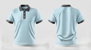 เสื้อโปโลชายสีฟ้าอ่อนลายจุด แขนสั้น ผ้าฝ้ายอ๊อกซ์ฟอร์ด ดีไซน์ลำลอง ระบายอากาศได้ดี - Product Image 2