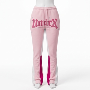 Pink Embroidered Heavyweight Solid 100% Cotton Quick Dry Tracksuit Pants Women Drawstring Jogger Sweatpants Side Stripe Casual - Product Image 1