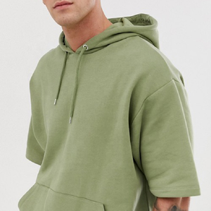 OEM Custom Fashion Plain Private Label French Terry 100% Cotton Oversized Sweatshirt <b>Short</b> <b>Sleeve</b> Sports <b>Hoodie</b> For <b>Men</b> - Product Image 4