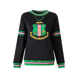 เสื้อสเวตเตอร์ปักลายตัวอักษรกรีกลำลองสวมใส่สบาย, เสื้อคอกลมปักลายแถบกำมะหยี่สีดำสวมใส่สบาย - Product Image 1