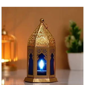 <b>Set</b> Of 2 Luxury Gold Metal Ramadan <b>Lanterns</b> Arabic Fanoos Hanging Candle Holder For Eid Mubarak Wedding And Home Festive Decor - Product Image 6