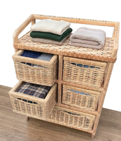 Armoire de rangement en rotin naturel tissé à la main avec 5 tiroirs amovibles en osier et étagère supérieure pour l'organisation de la maison, en provenance du Vietnam