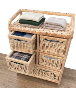 Handwoven Natural Rattan <b>Storage</b> Cabinet with 5 Removable Wicker <b>Drawers</b> and Top Shelf <b>for</b> Home Organization from Vietnam - Product Image 5