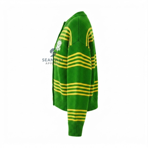 Cardigan en tricot rayé pour femmes de la sororité Chi Eta Phi, boutonné, manches longues, col rond, vert jaune, brodé, pull décontracté - Product Image 3
