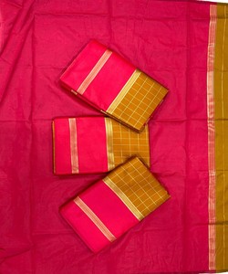 Sari Tradicional Indio de Seda para Mujer, Color Amarillo Dorado con Borde Rosa, para Bodas, Largo hasta el Suelo, Corte Regular, Vestido Étnico - Product Image 4