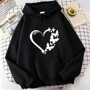 เสื้อมีฮู้ดลายรักและผีเสื้อของผู้หญิงเสื้อมีฮู้ดแนวสตรีทฮิปฮอปมีกระเป๋าสไตล์วินเทจหลากสี - Product Image 5