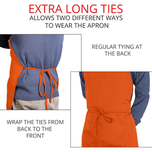 Tablier unisexe unique en coton orange avec poches pour personnel de restaurant, bar, serveurs, en tissu tissé avec fermeture à boutons-pression - Product Image 2