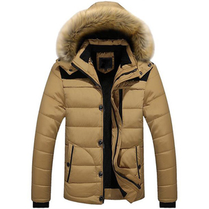Men's Winter Parka Jacket Fur Hooded Puffer <b>Coat</b> <b>Zipper</b> Closure Stand Collar Front Logo Solid Color Polyester Filling 6XL Size - Product Image 4