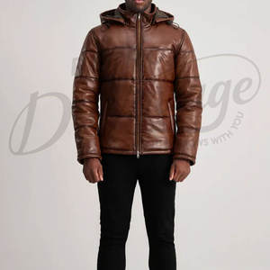 Chaqueta de Cuero Marrón Vintage para Hombre, Chaqueta Acolchada con Capucha Desmontable, Abrigo de Invierno Acolchado, Ropa Exterior de Estilo Antiguo - Product Image 4