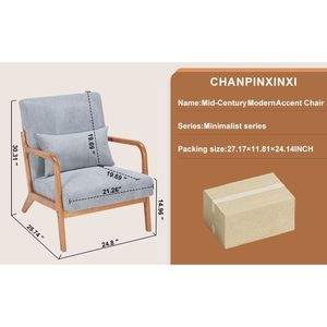 Poltrona Moderna Mid-Century con Struttura in Legno Massello e Cuscino per Soggiorno e Lettura, Sedia Imbottita - Product Image 4