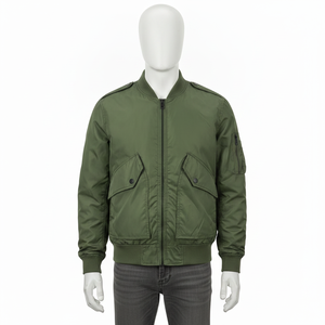 Chaqueta Bomber Verde Oliva para Hombre con Cierre de Cremallera, Cuello Alto, Estilo Casual para Otoño, Corte Regular, Material de Poliéster - Product Image 4