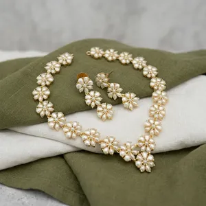 Conjunto de Collar y Aretes de Perlas Reales con Baño de Oro de Alta Calidad y Circonitas Cúbicas, para Bodas, Colección Moderna para Mujer - Product Image 2