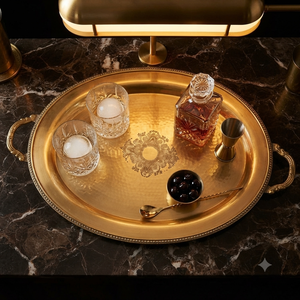 Wholesale Vintage Brass Oval Serving <b>Tray</b> Decorative Engraved Metal Platters with Handle Luxury Home Decor Tea Food Display <b>Tray</b> - Product Image 4