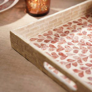 Plateau en MDF durable avec incrustation de nacre, fait main, motif floral rose, plateau de service carré, vente en gros, directement pour la maison (B2B) - Product Image 3
