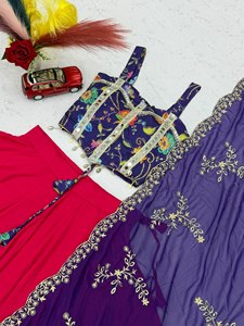 Ensemble Lehenga Choli traditionnel en soie gaufrée pour femme, brodé de fleurs, tenue indienne pakistanaise pour fêtes, mariages et festivals - Product Image 5