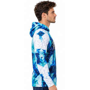 Sudadera con Capucha para Pesca, Manga Larga, Protección UV UPF 50, Camisa Deportiva para Hombre con Diseño Estampado Azul y Blanco - Product Image 3