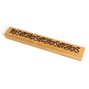 Bamboo <b>Incense</b> <b>Burner</b> Long Rectangular Aromatic <b>Holder</b> with Carved Swirl Pattern Durable Wooden Stick Tray - Product Image 1