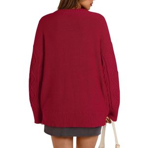 Suéteres de Mujer Personalizados Extra Grandes, Color Vino Tinto, Cuello Redondo, Manga Larga, Cómodos, Gruesos y Cálidos, de Lana y Acrílico - Product Image 2