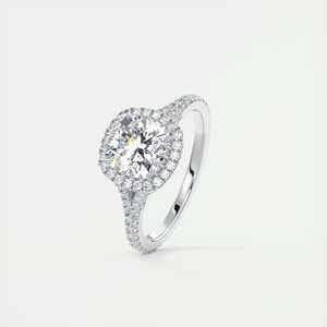 Anillo de compromiso con diamante cultivado en laboratorio de 2.50 quilates, corte cojín, halo francés oculto, con puntas en miniatura y pavé francés - Product Image 2