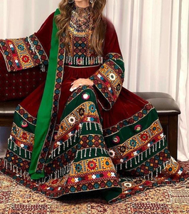 Low MOQ Afghan Kuchi Women's Dress Formal Evening Party Maxi Floral Print Lace Decoration Modest Style Long Afghan Kuchi Dress - Product Image 5