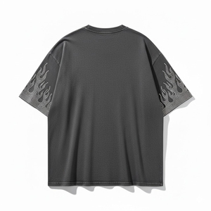 T-shirt en coton noir surdimensionné pour homme, manches courtes, col rond, jersey décontracté, couleur unie, lavage à l'acide, séchage rapide, écologique - Product Image 2