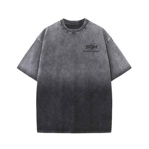 T-shirt pour hommes grande taille en coton délavé à l'acide, logo personnalisé imprimé, couleur unie, tissu doux et respirant, t-shirt délavé à l'acide - Product Image 1
